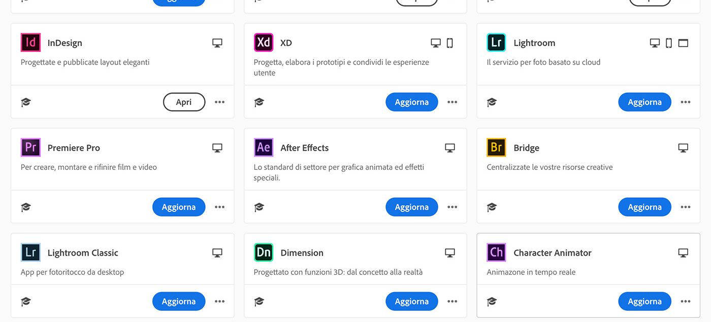 Aggiornamenti programmi Adobe